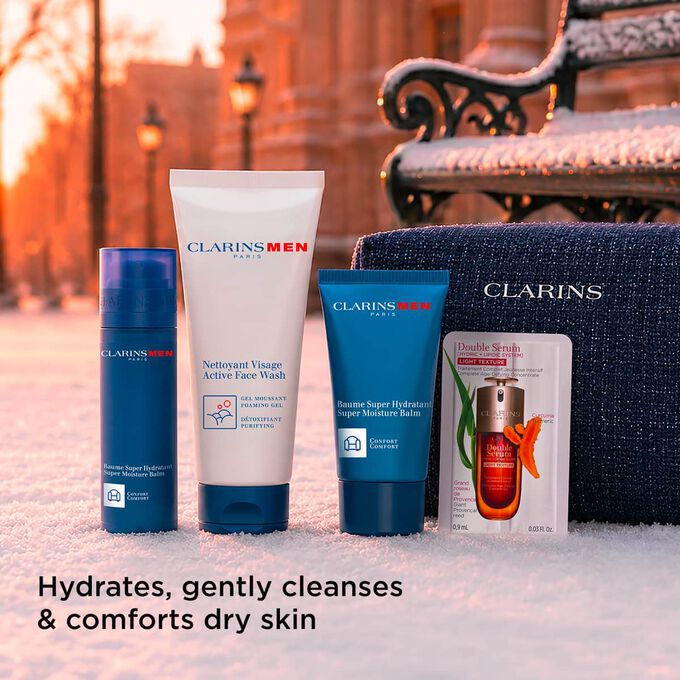 Colecci&oacute;n ClarinsMen: Rutina de cuidado facial hidratante para hombres, limpia, hidrata y reconforta